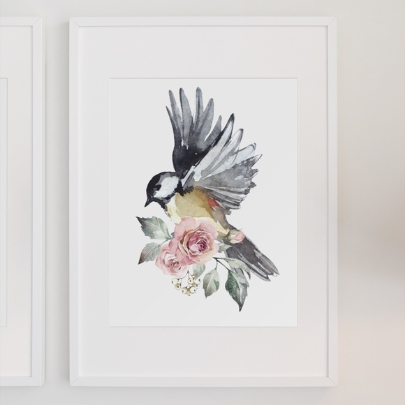 Chickadee Cute Bird Wall Art Print Poster Illustration Unframed - Picture 10 of 16